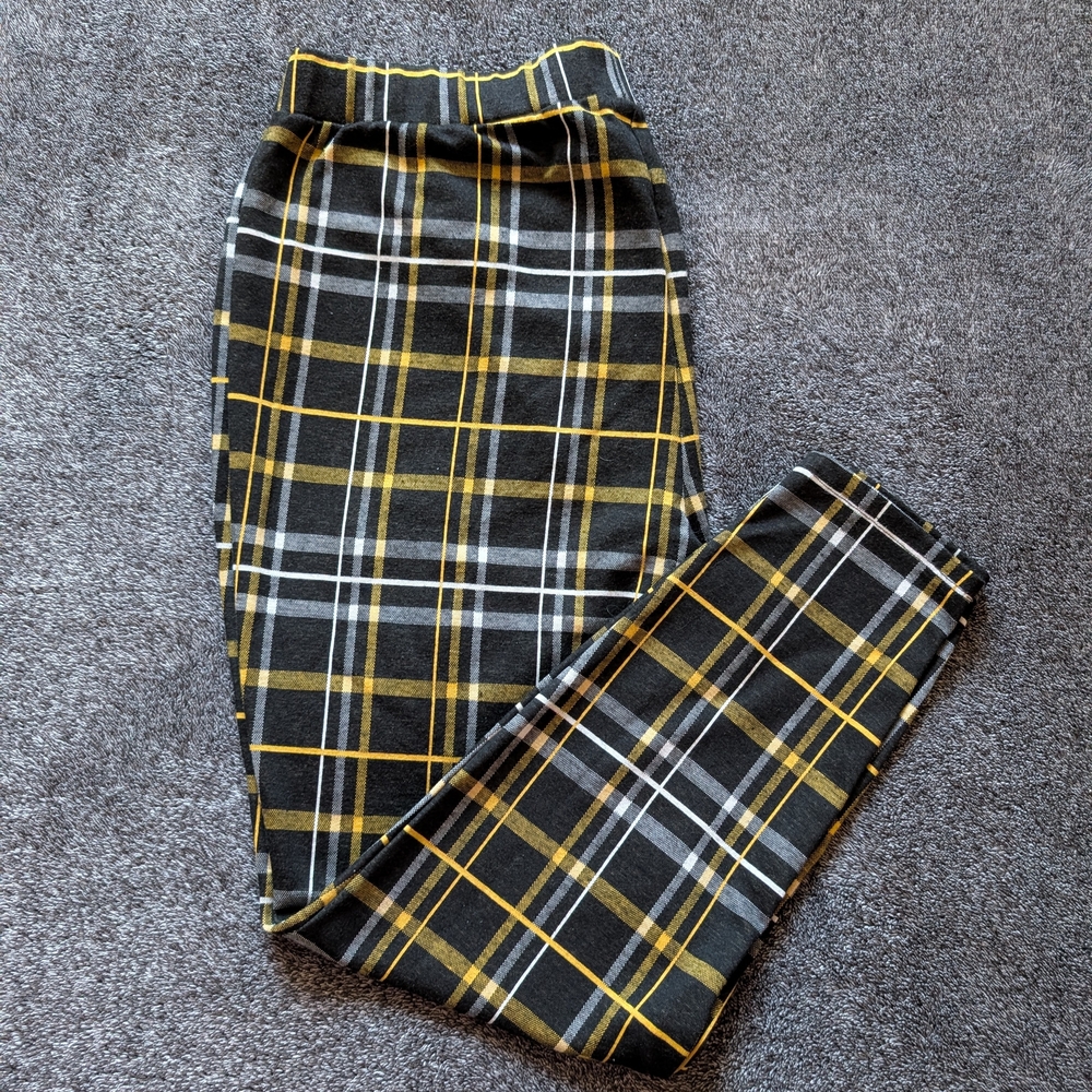 George Yellow Black Plaid Straight Leg Pants